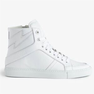Zadig & Voltaire ZV1747‎ High Flash Sneakers White on White Lace Up High Top NIB